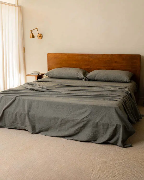 Classic Micro Twill Solid Melange Flat Top Sheet Moss | Sand Cloud - Image 2