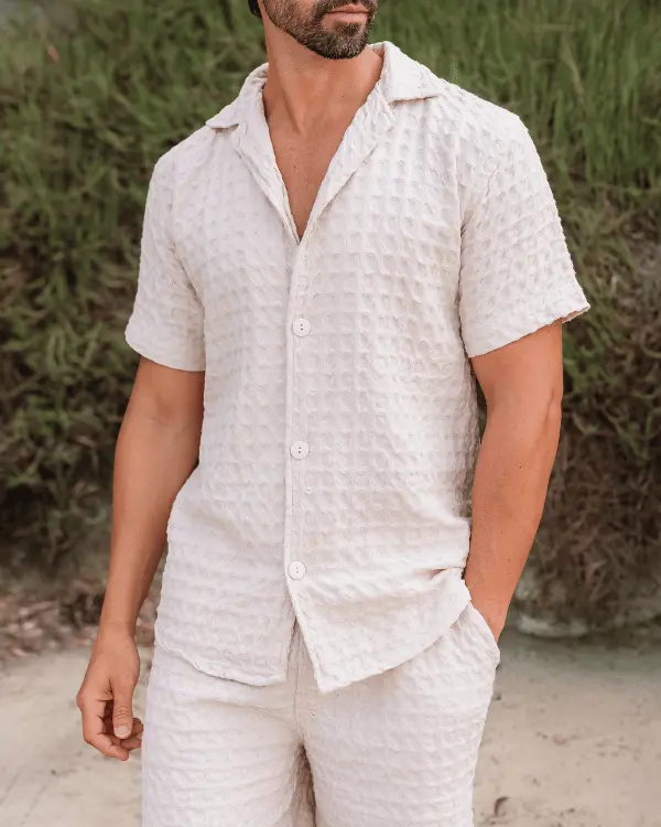 Orb Button Down Waffle Shirt - Sand - Mens | Sand Cloud - Image 5