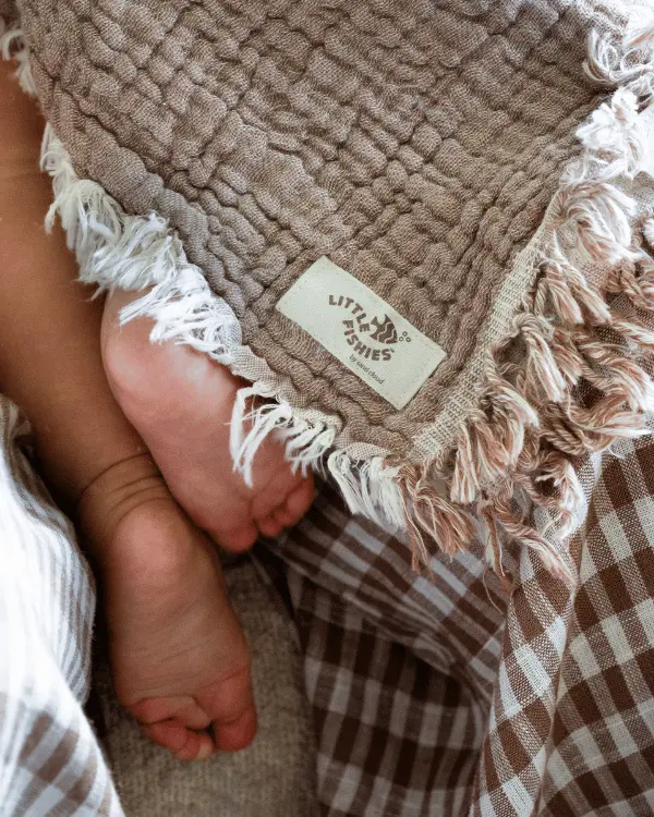 Little Fishies Gauze Receiving Blanket - Warm Taupe | Sand Cloud - Image 4